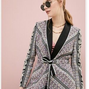 NEW Alice + Olivia Lincoln Print Piped Drawstring Blazer In Dream Castle/ Combo